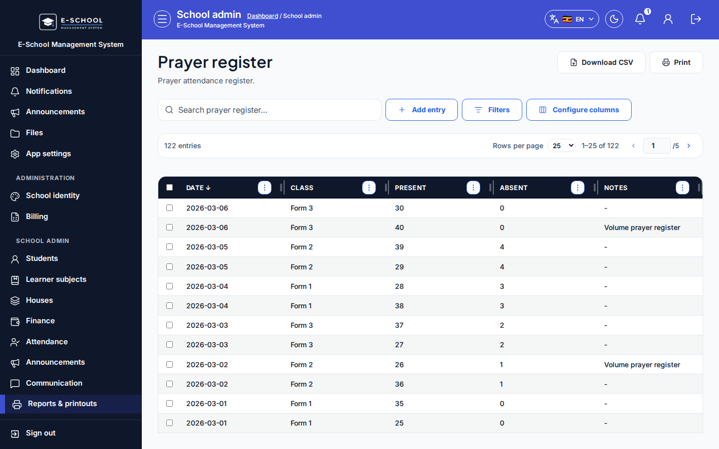 Prayer Register desktop