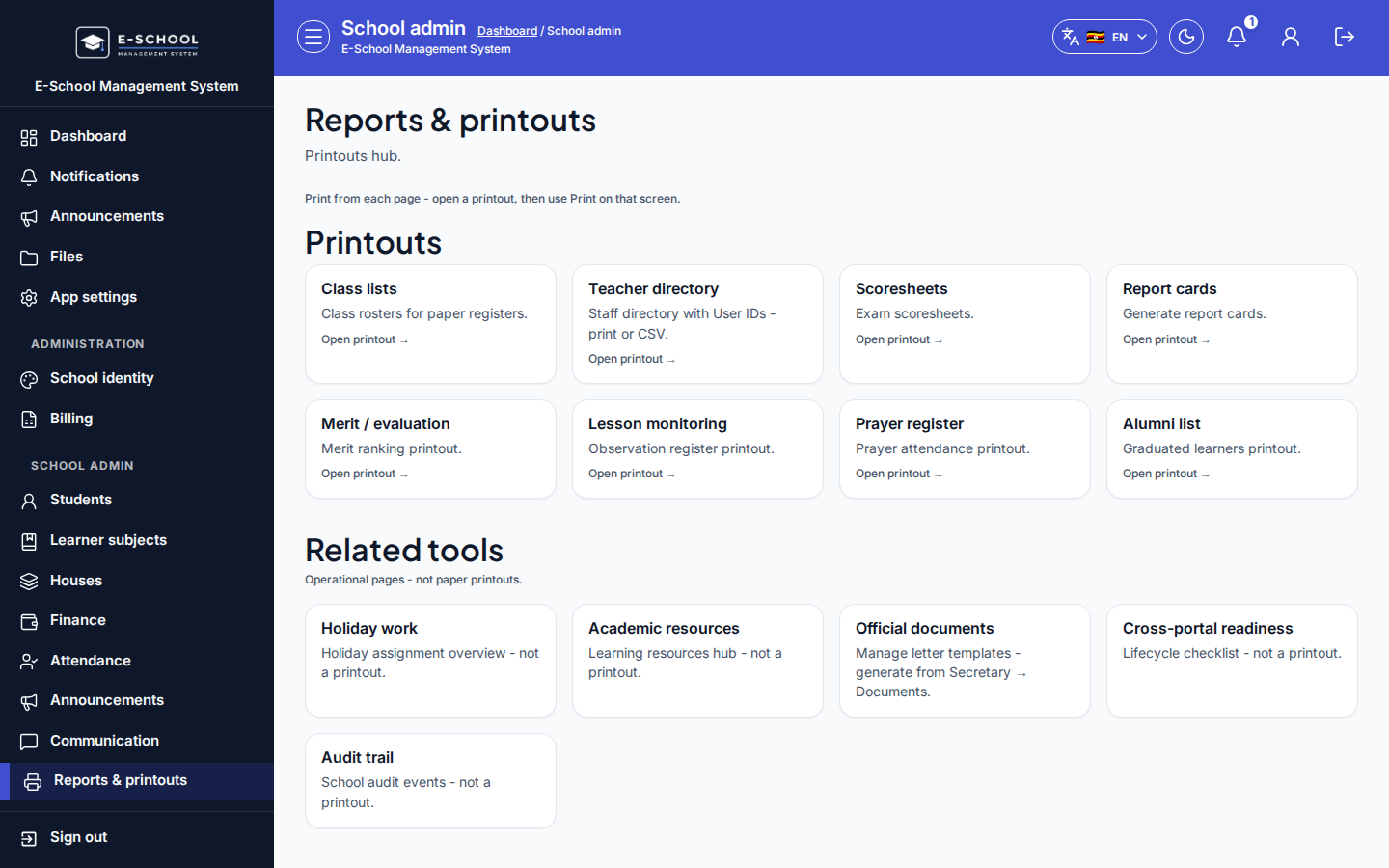 Reports & printouts desktop