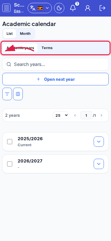 Academic calendar step 1 mobile