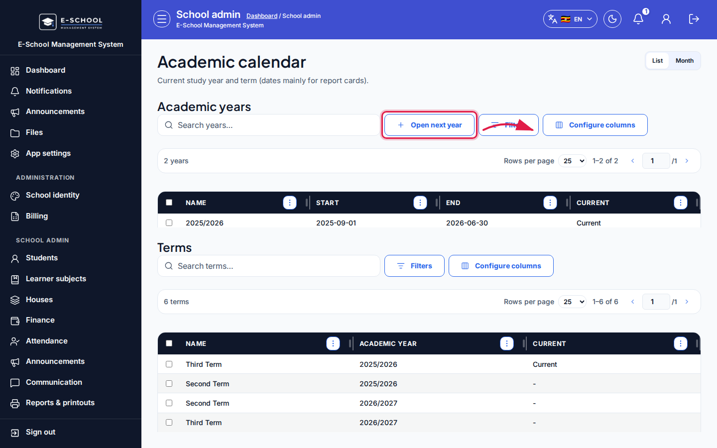 Academic calendar step 3 desktop