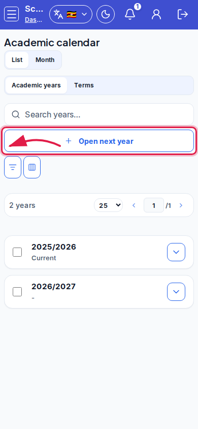 Academic calendar step 3 mobile