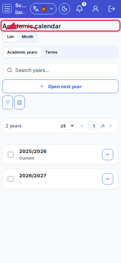 Academic calendar step 5 mobile