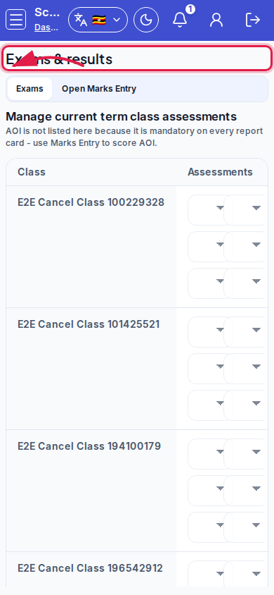 Exams &amp; marks step 6 mobile