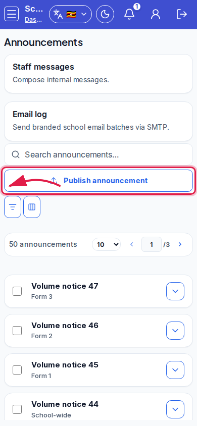 Announcements step 2 mobile