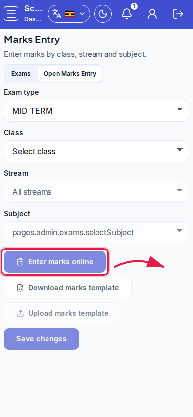 Marks Entry step 3 mobile