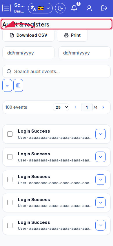 Audit &amp; registers step 1 mobile
