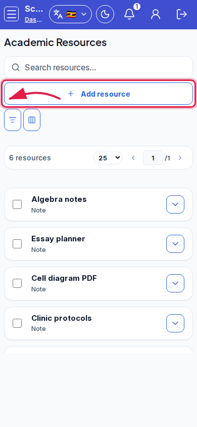 Academic Resources step 2 mobile