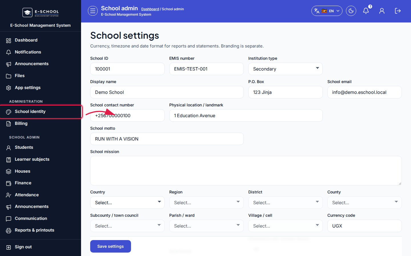 School settings step 2 desktop