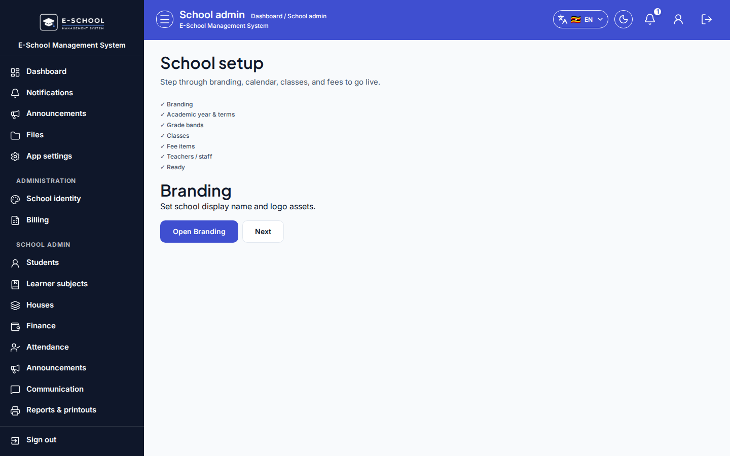 School setup step 1 desktop