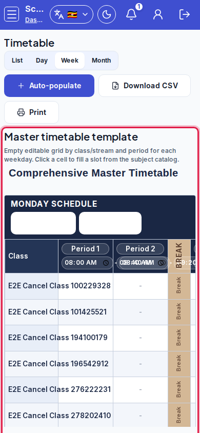 Timetable step 1 mobile