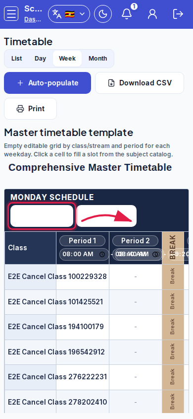 Timetable step 2 mobile