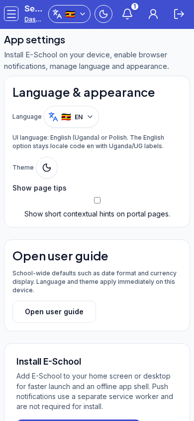 App settings mobile
