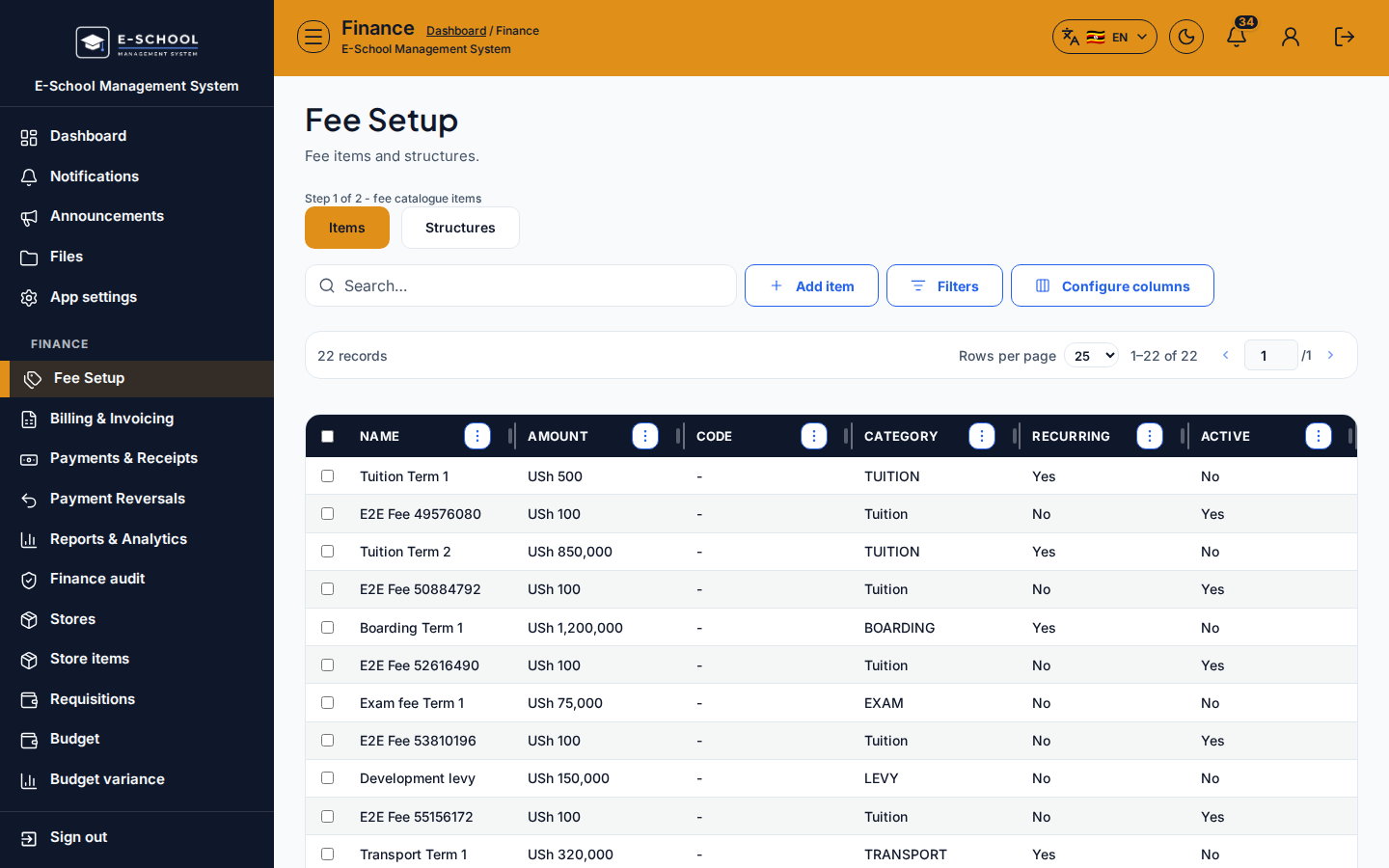 Fee Setup desktop