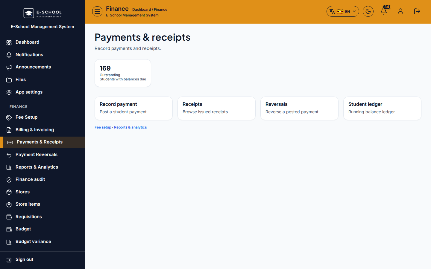 Payments &amp; Receipts desktop