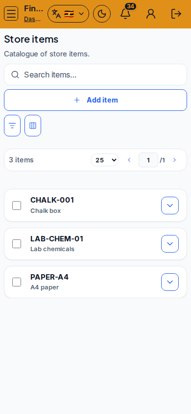 Store items mobile