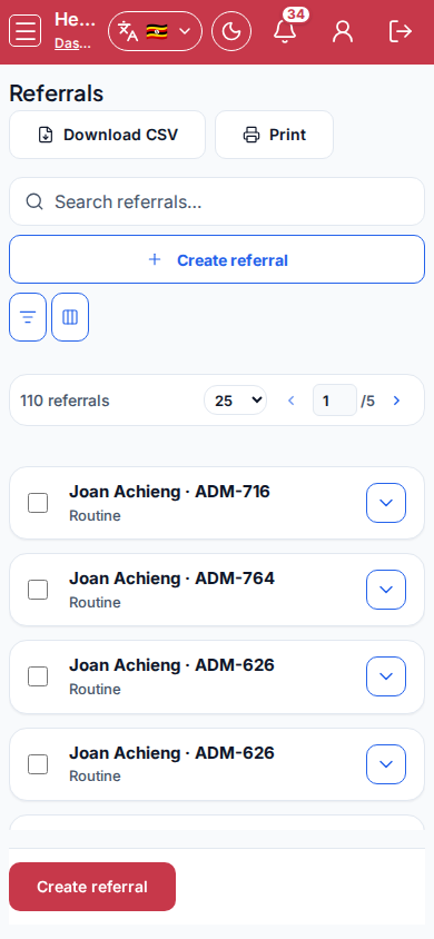 Referrals mobile