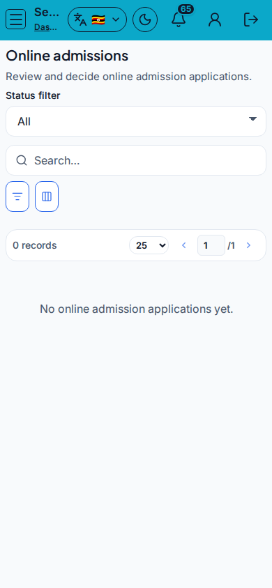 Online admissions mobile