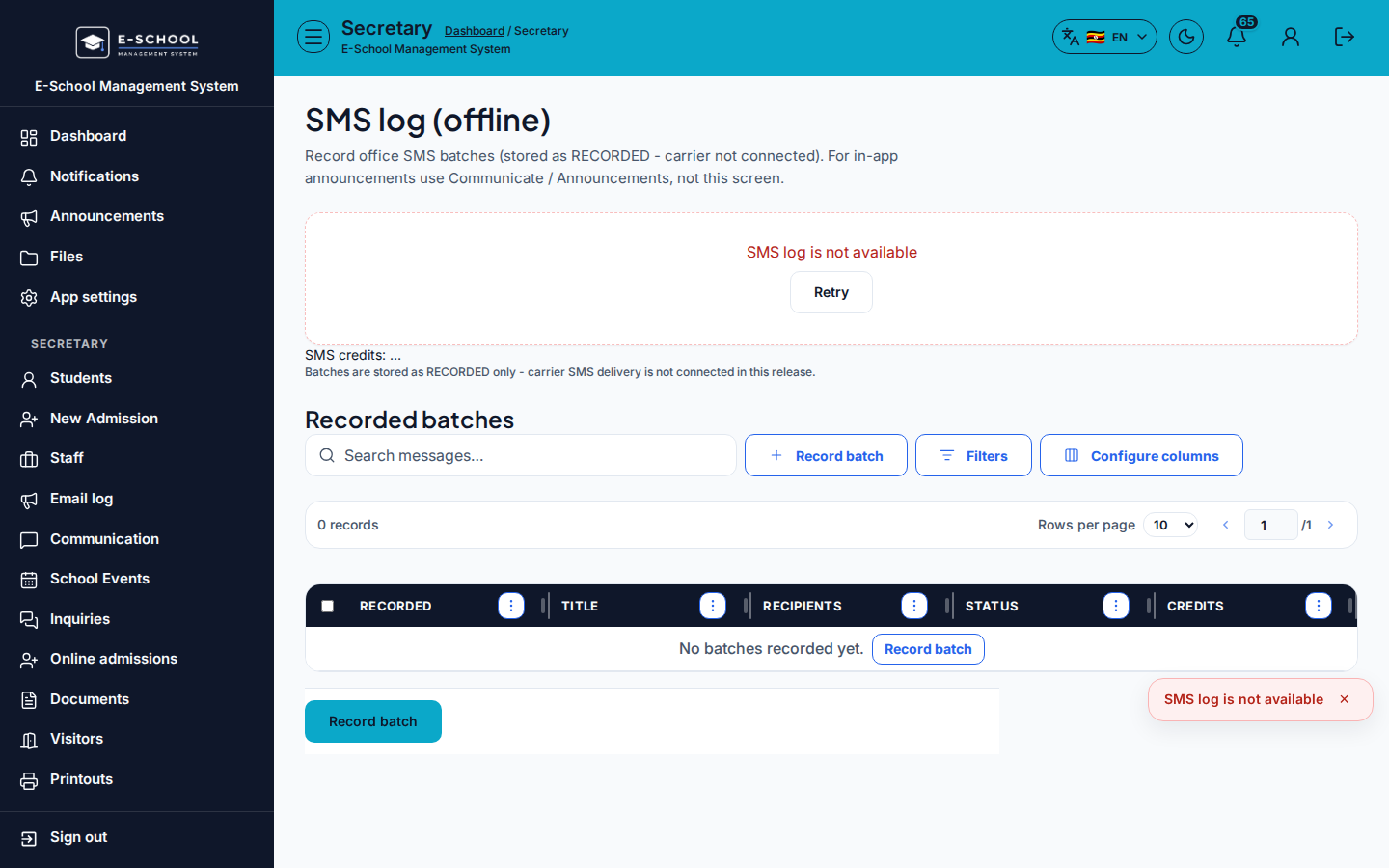 SMS log (offline) desktop