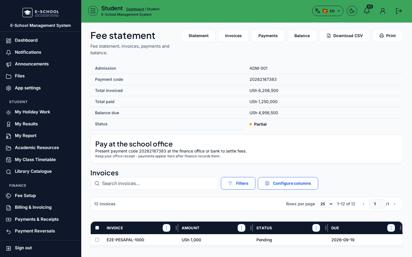 Fees desktop