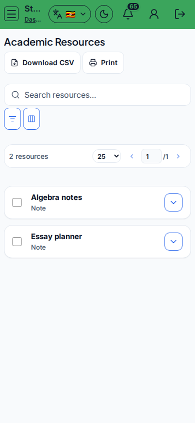 Academic Resources mobile