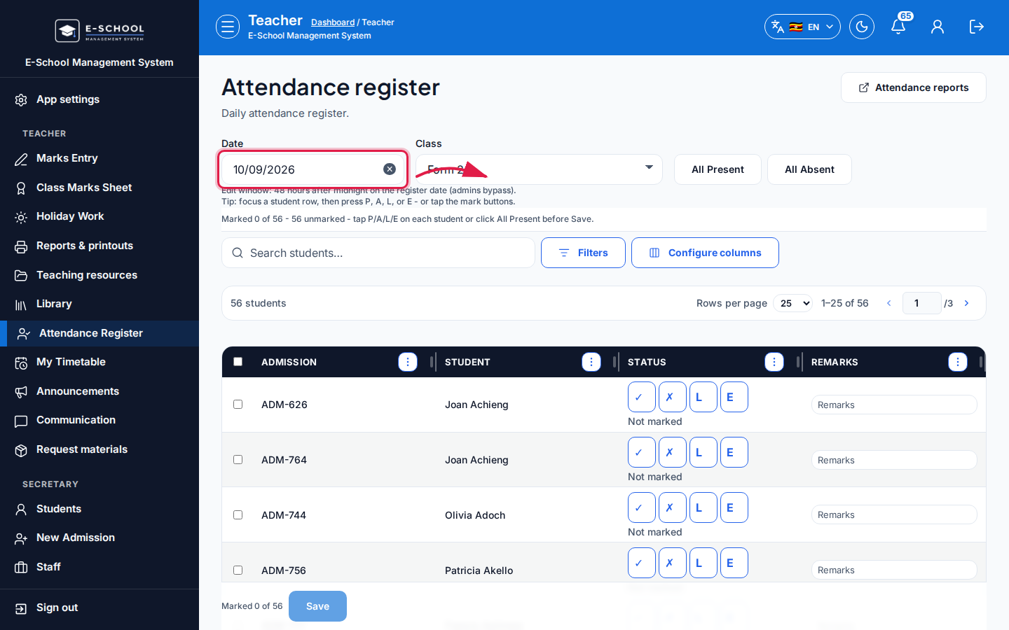 Attendance Register step 2 desktop