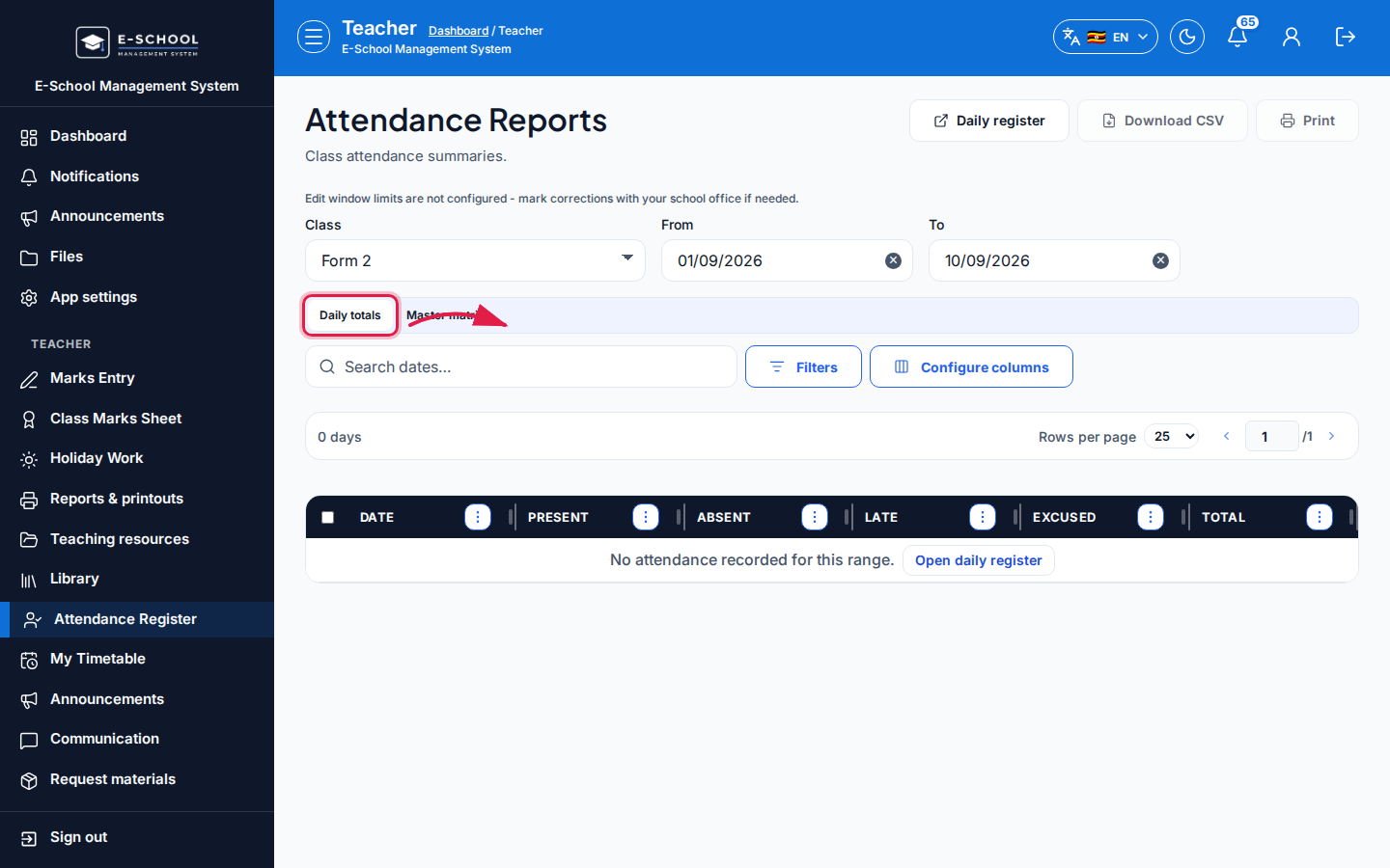 Attendance Reports step 3 desktop