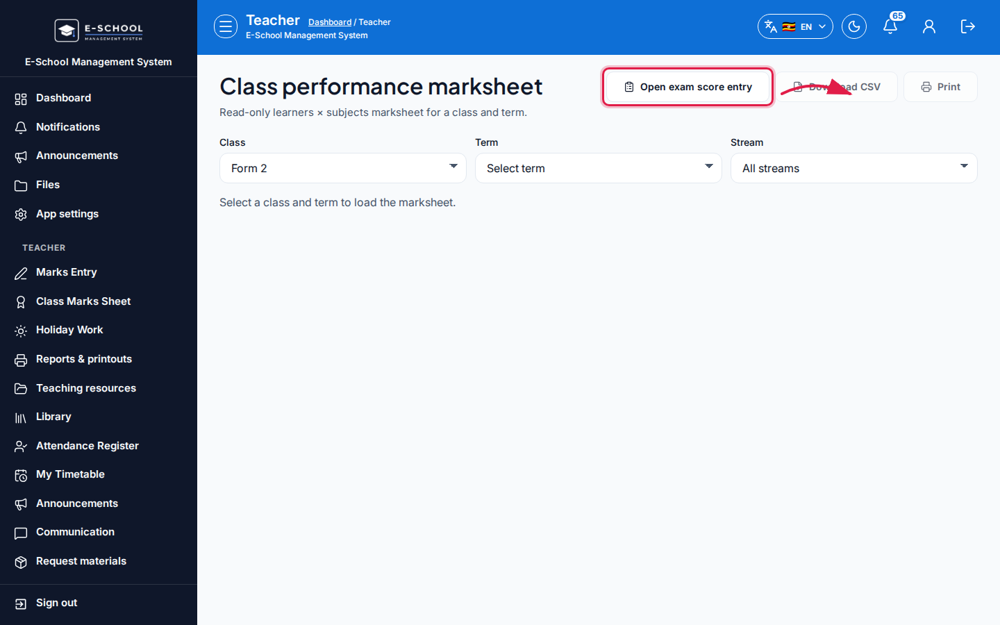 Class performance marksheet step 4 desktop
