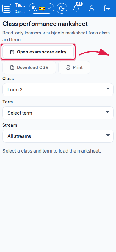 Class performance marksheet step 4 mobile