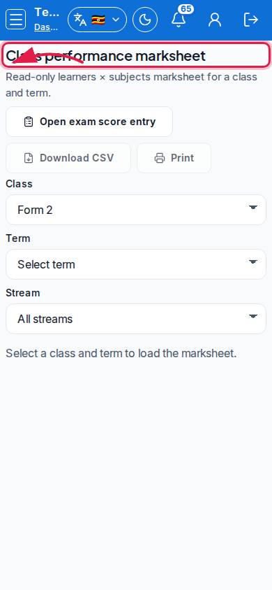 Class performance marksheet step 5 mobile