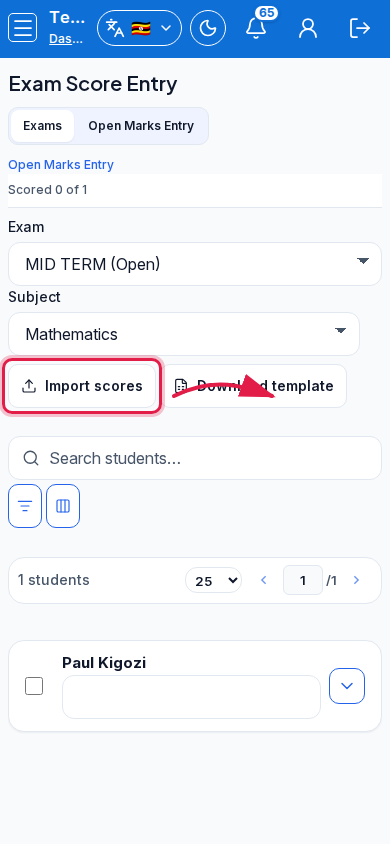 Exam Score Entry step 3 mobile