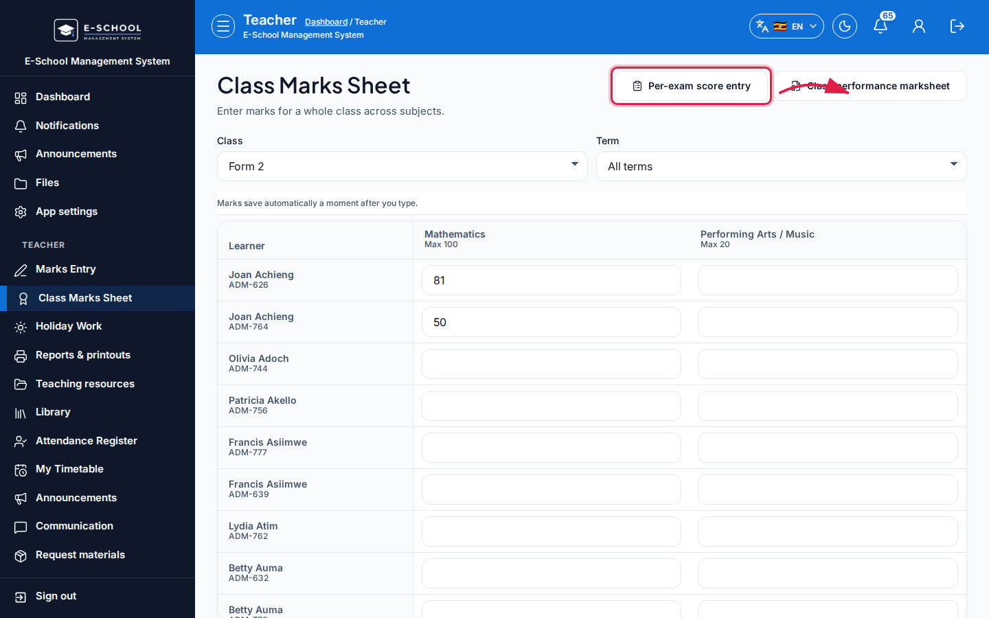 Class Marks Sheet step 4 desktop