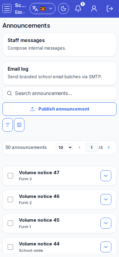Announcements mobile