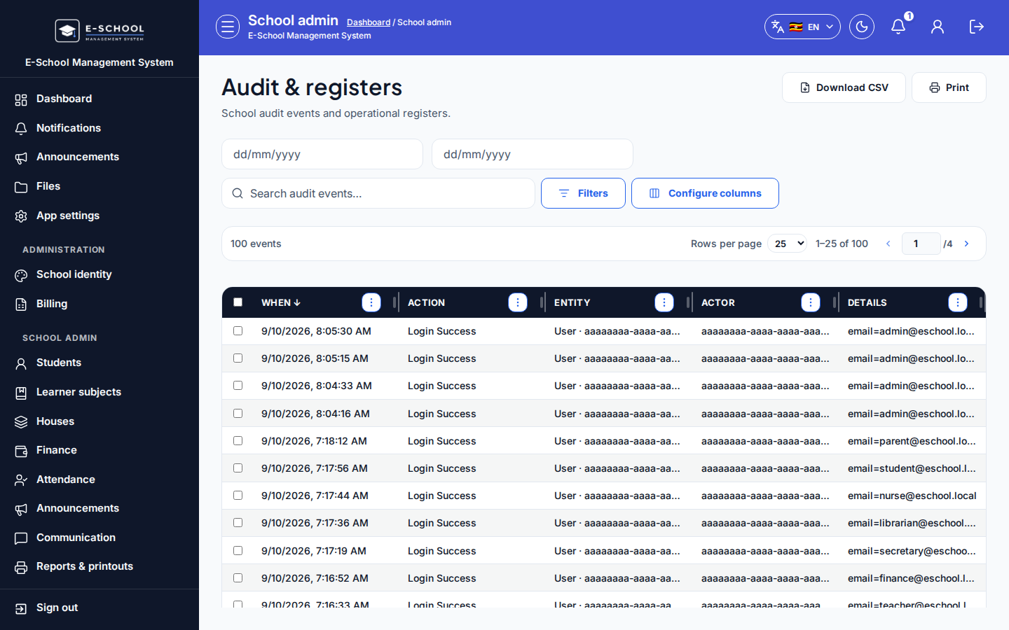 Audit &amp; registers desktop