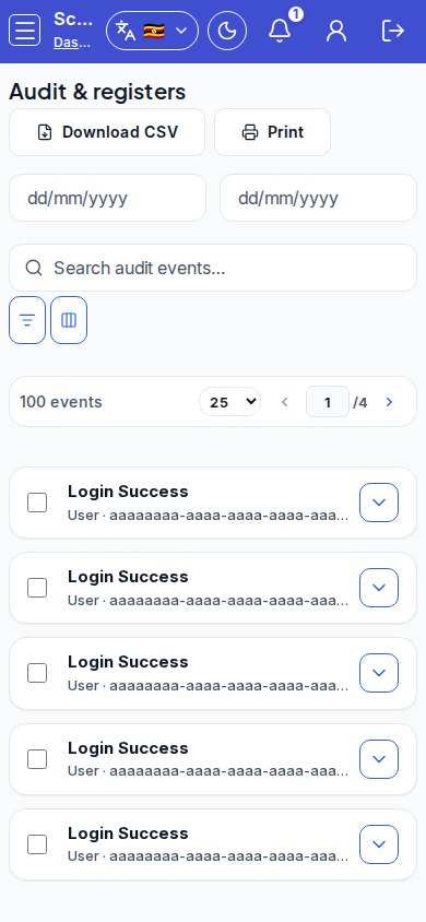 Audit &amp; registers mobile