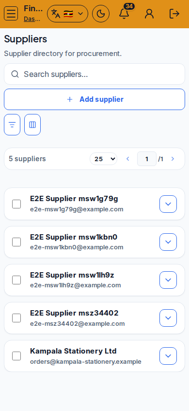 Suppliers mobile