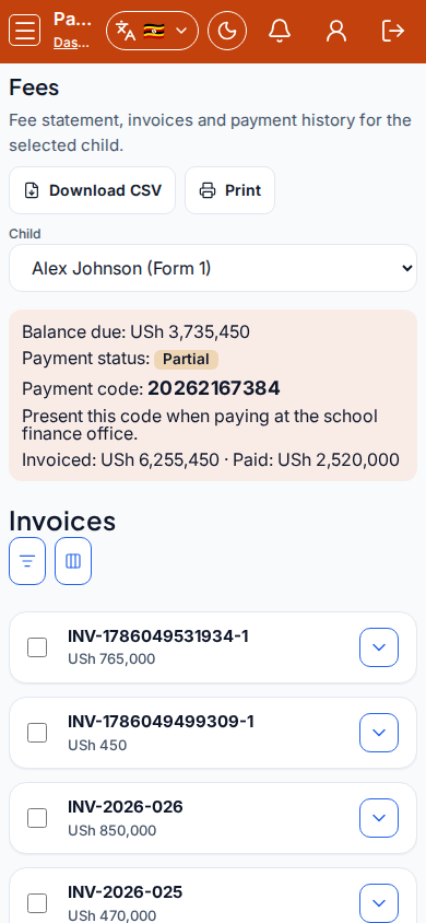 Fees mobile