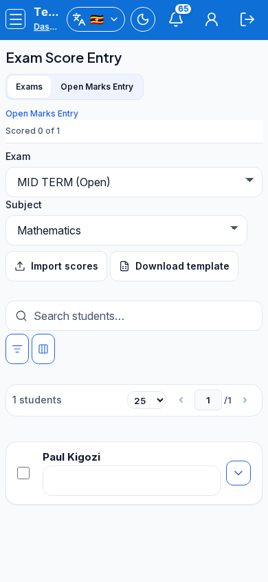 Exam Score Entry mobile