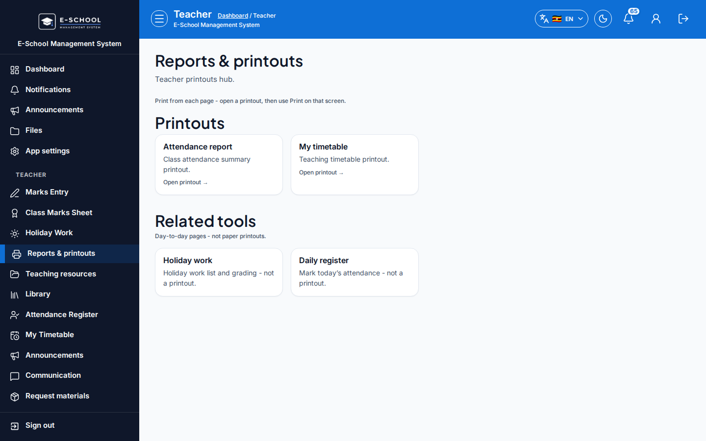 Reports & printouts desktop