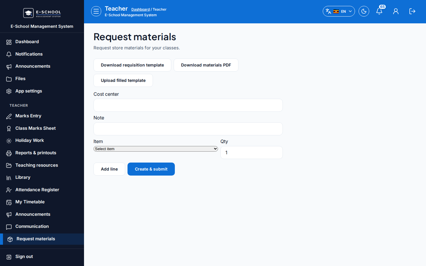 Request materials desktop